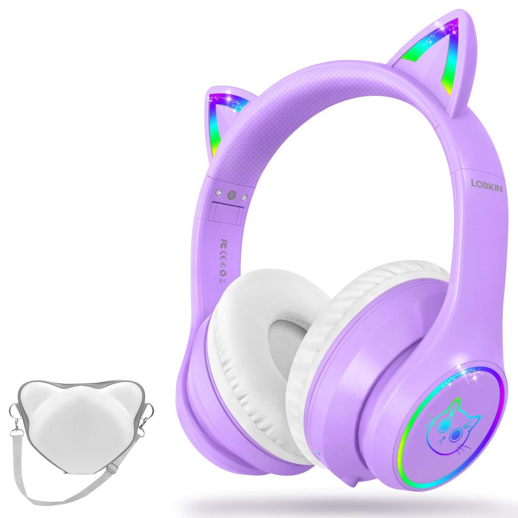 Los mejores auriculares para niños: LOBKIN con orejas de gato luminosas, plegables y ligeros auriculares LOBKIN