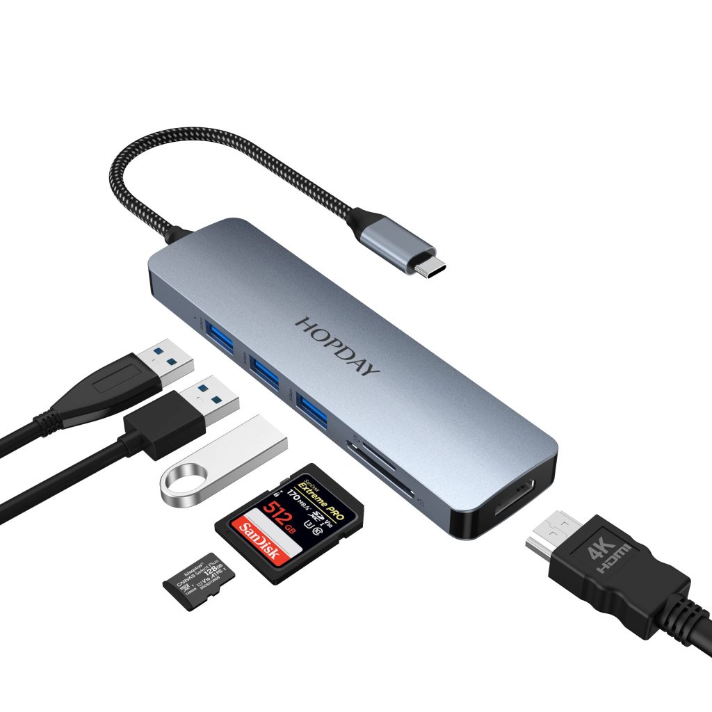 Hub USB C, HOPDAY 6 en 1: un adaptador multifuncional para tu dispositivo USB C Hub USB C